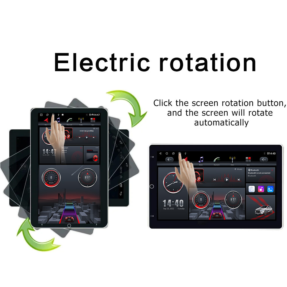 6+128GB Single 1Din Rotatable CarPlay 10.1″ Car GPS AM Stereo Radio QLED DSP GPS