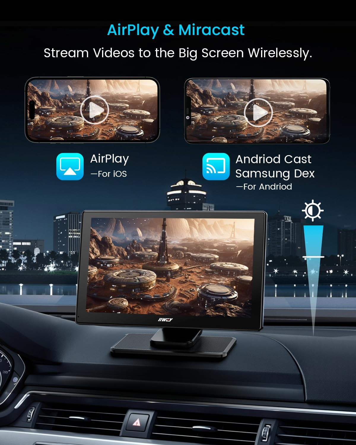 IK5 9″ Wireless CarPlay & Android Auto Screen with Dash & Backup Cameras
