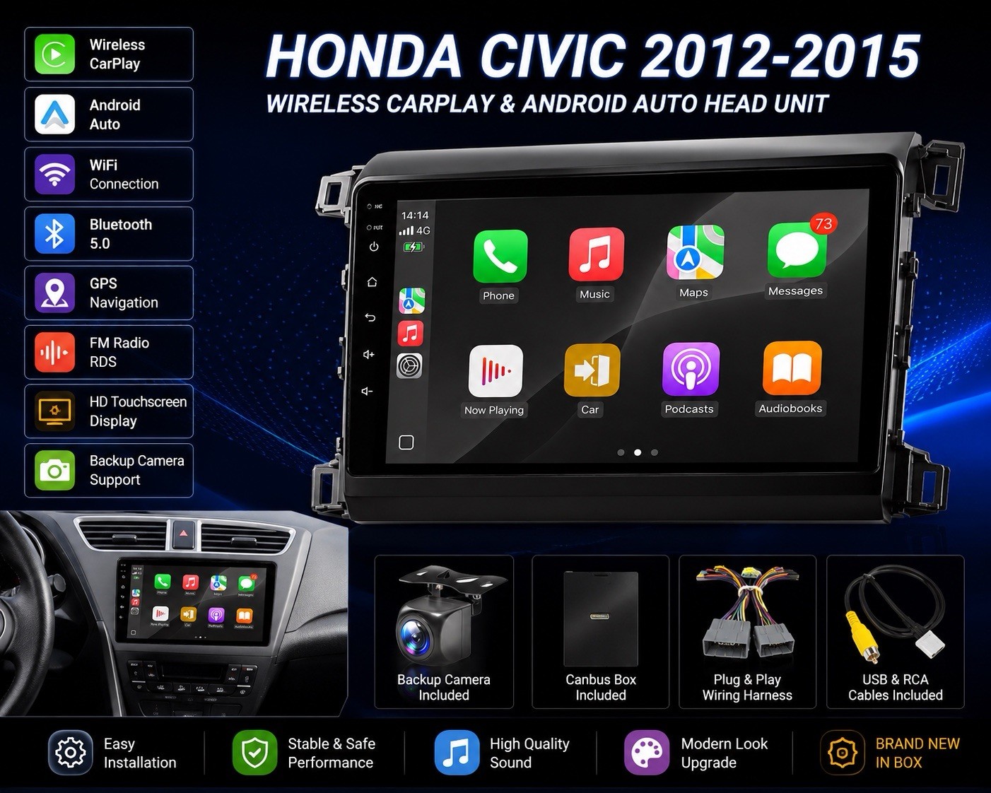 Honda Civic 2012–2015 Apple CarPlay & Android Auto Stereo