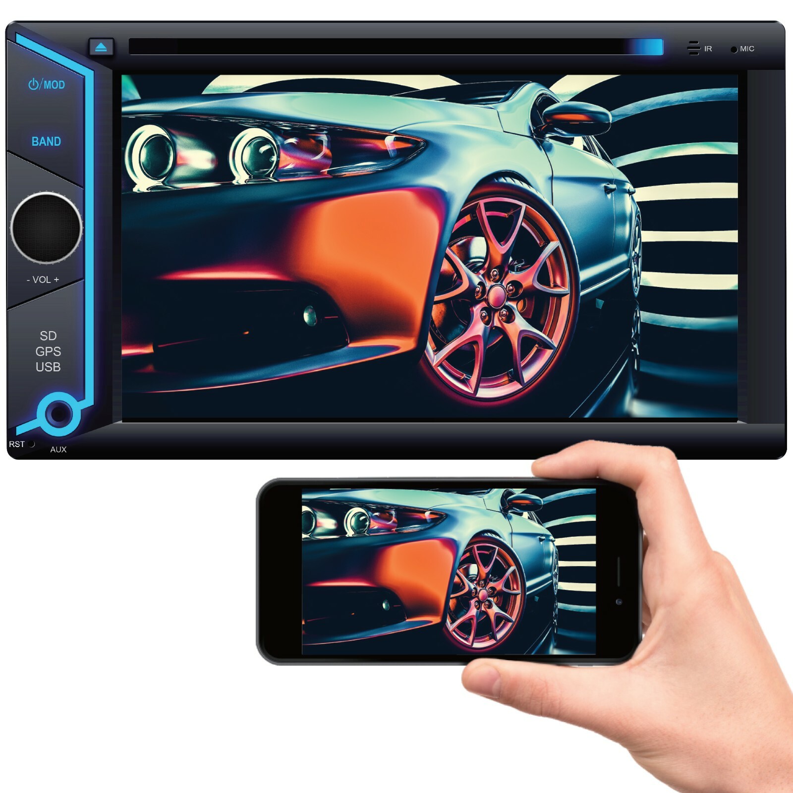 200W 6.2″ Touch Screen Mirror Link GPS For Android & IOS +License Plate Rear Cam