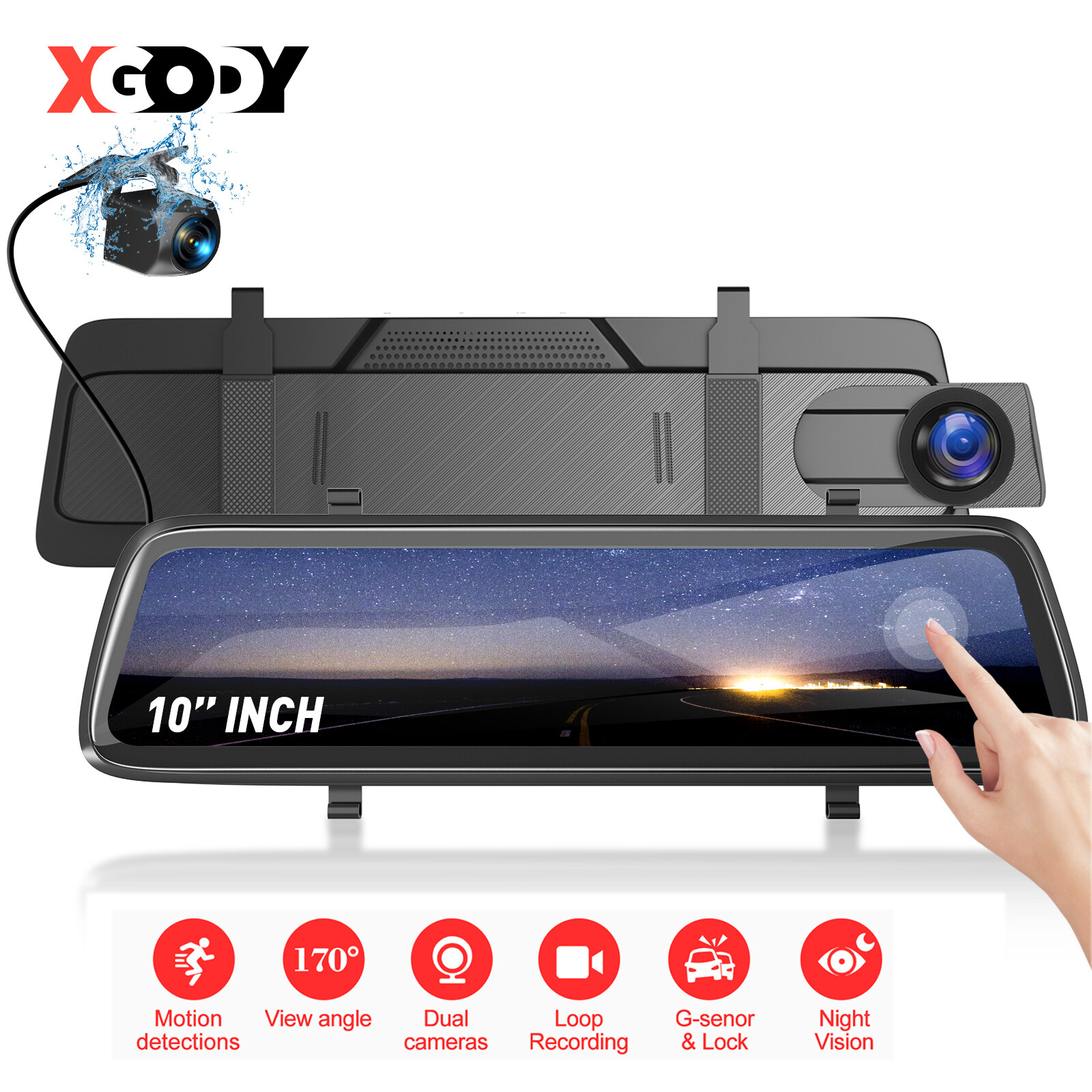 10″1080P Full HD Dual Lens Car DVR Dash Cam Mirror Video Recorder Reverse Camera