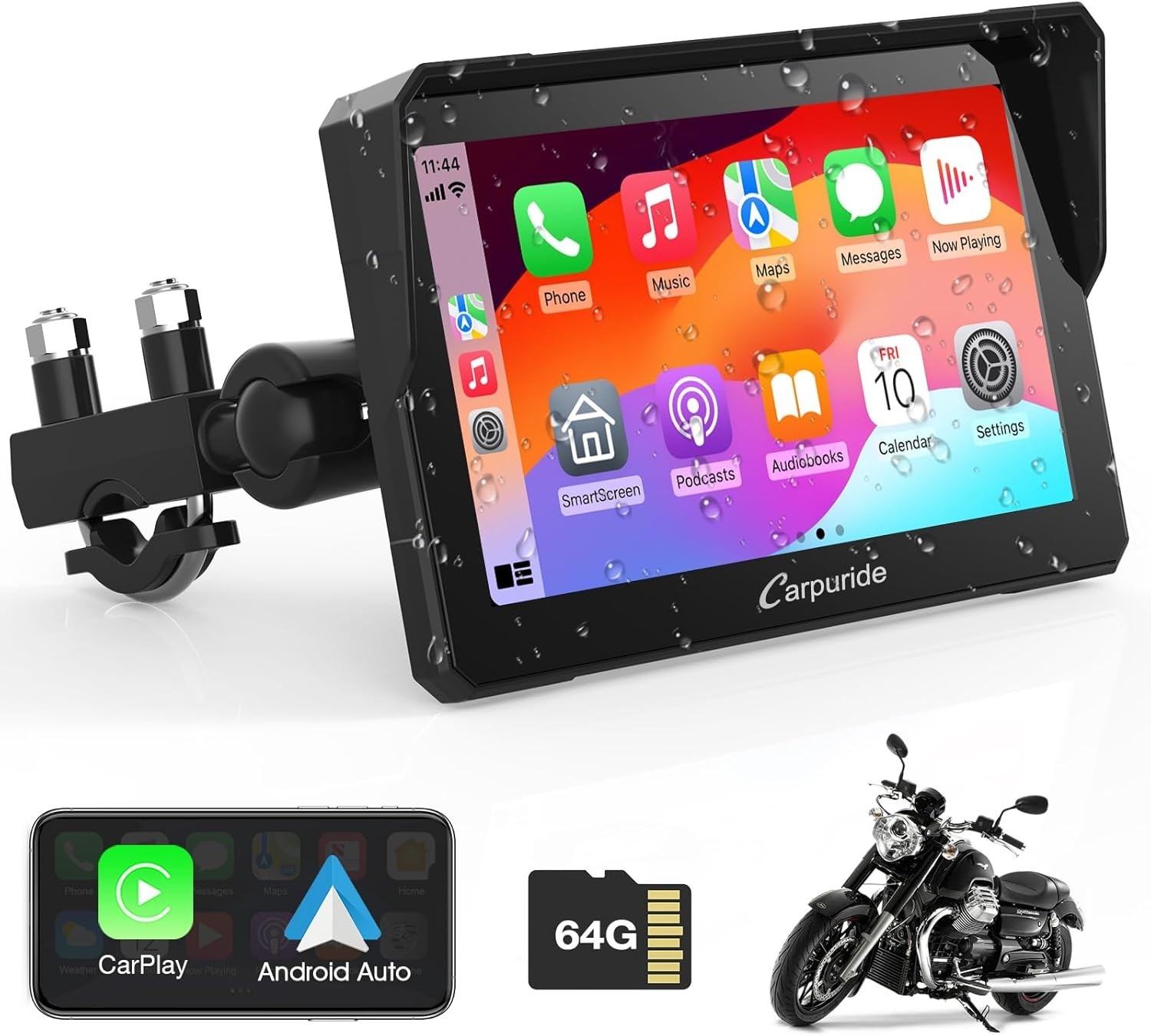Carpuride W702 7” Motorcycle CarPlay & Android Auto GPS Navigation Screen-OPEN B