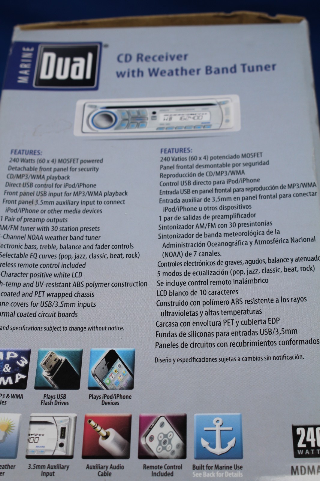 Dual Marine MDMA75 AM/FM/CD/MP3/WMA/Ipod Radio Player boat radio NIB