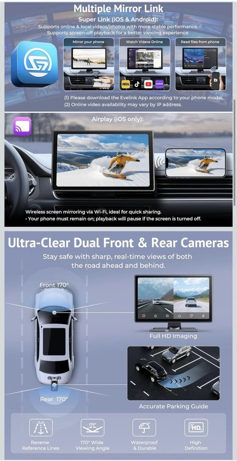 Portable Car Apple Carplay Touch Screen 9″ Wireless Android 5K Voice Command