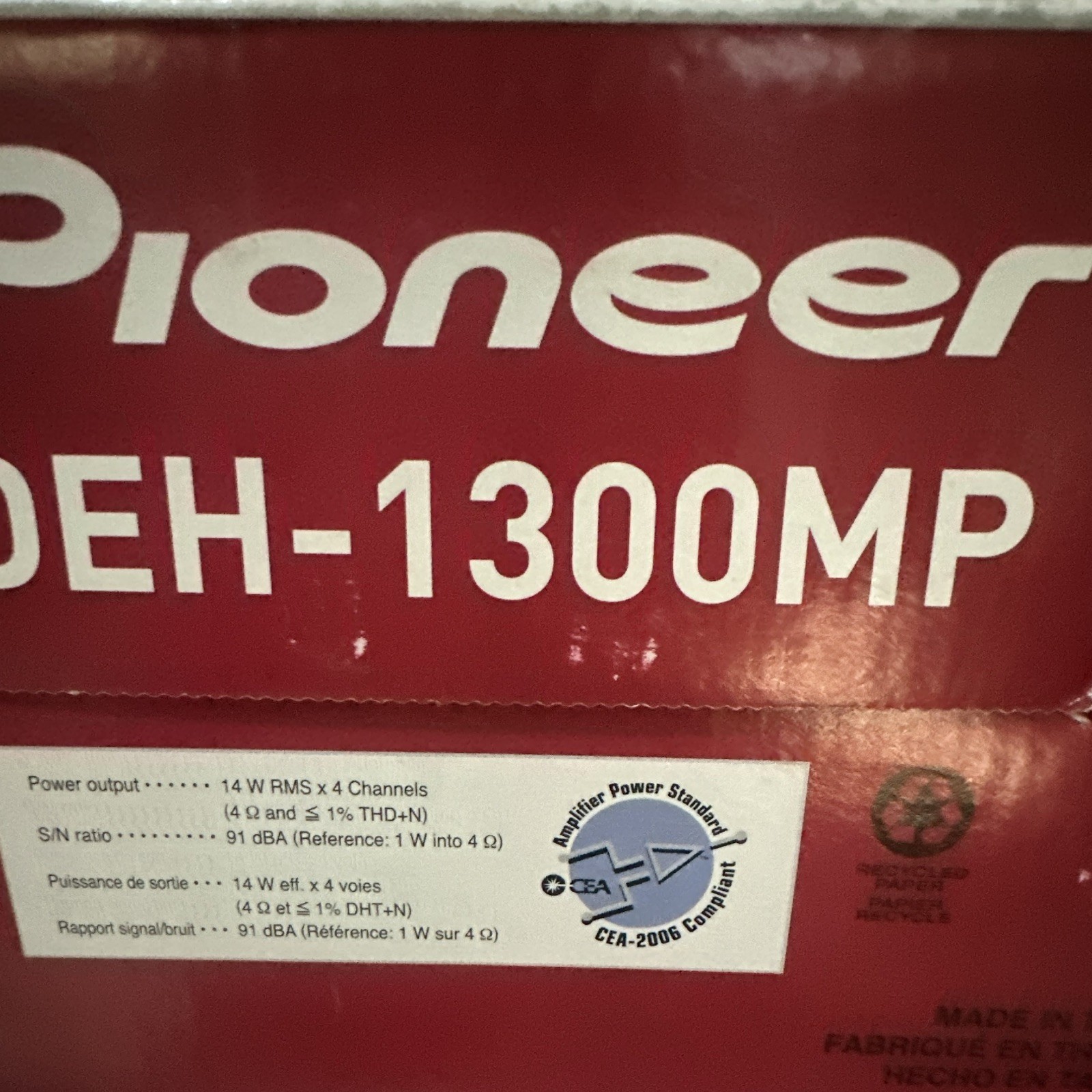 Pioneer DEH-1300MP 1 DIN In-Dash CD Player Receiver MP3/WMA Playback