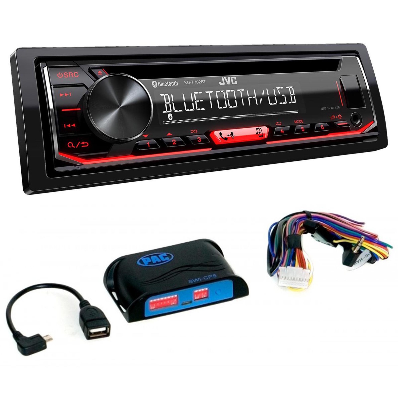 JVC KD-T720BT CD Receiver w/ Bluetooth, USB/AUX Input + PAC SWI-CP5 Interface