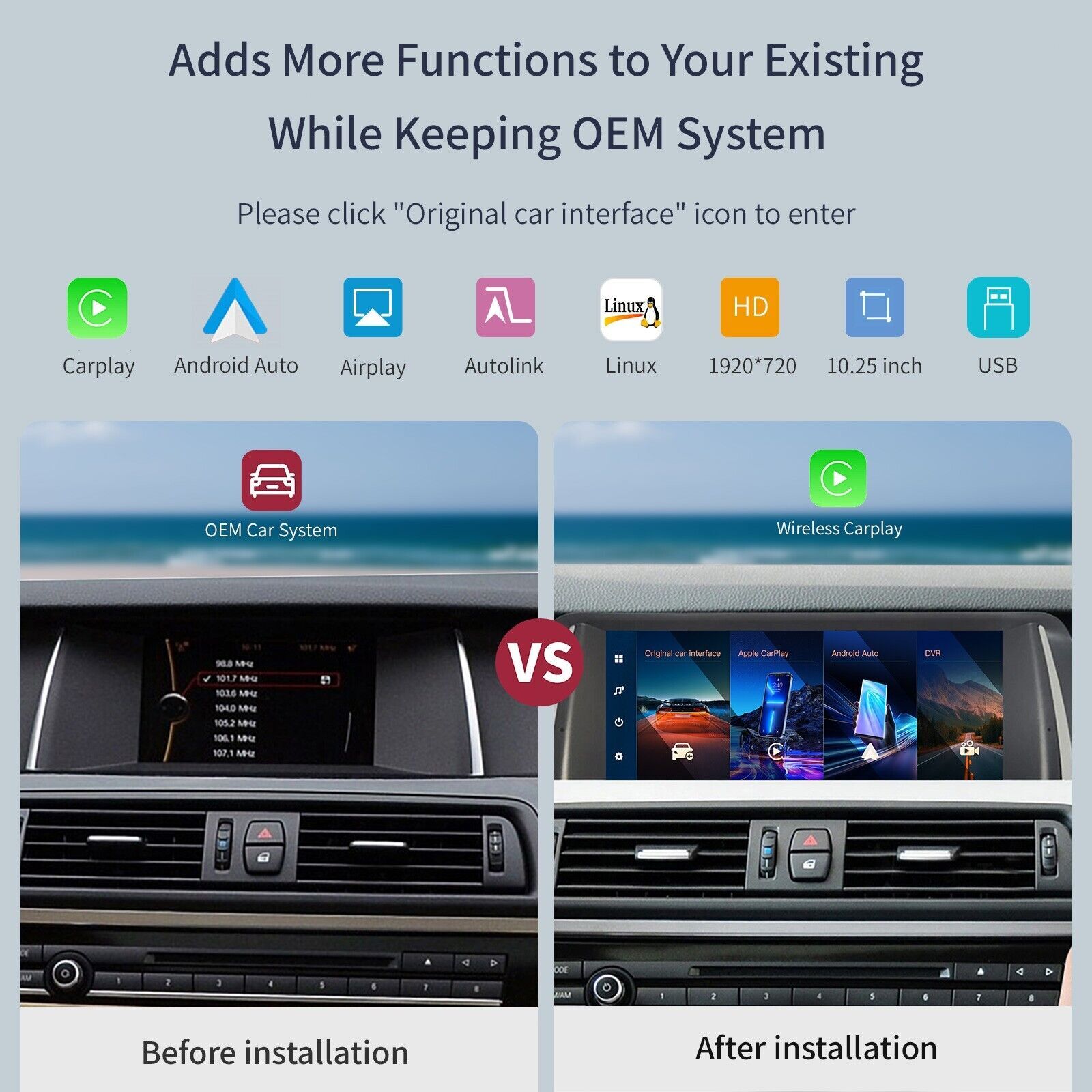 For BMW 5er F10 F11 2009-2012 CIC System 10.25” Car Linux Screen Radio Carplay