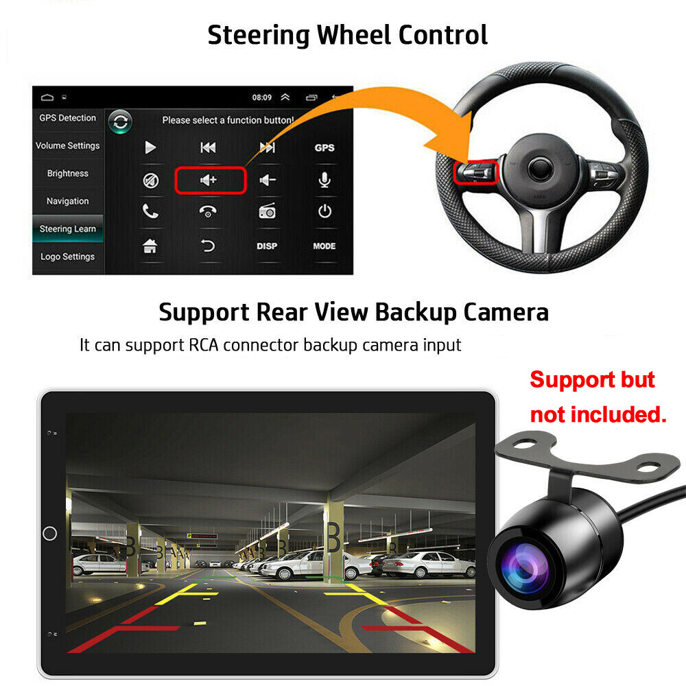 Android 13 Rotatable 10.1” 2Din Car Radio Apple Carplay Touch Screen Stereo GPS