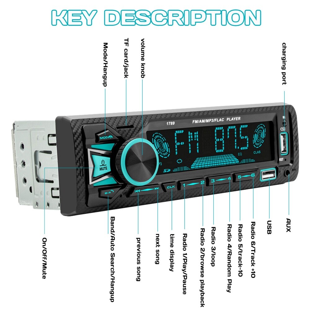 Single Din Car Stereo Bluetooth Hands Free Calling Car Audio Receivers US