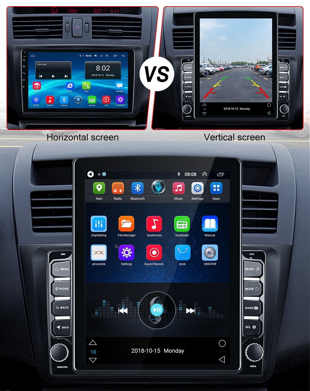 2 Din Android 9.1 9.7″ Large Vertical screen Car Stereo Radio GPS Navi Bluetooth