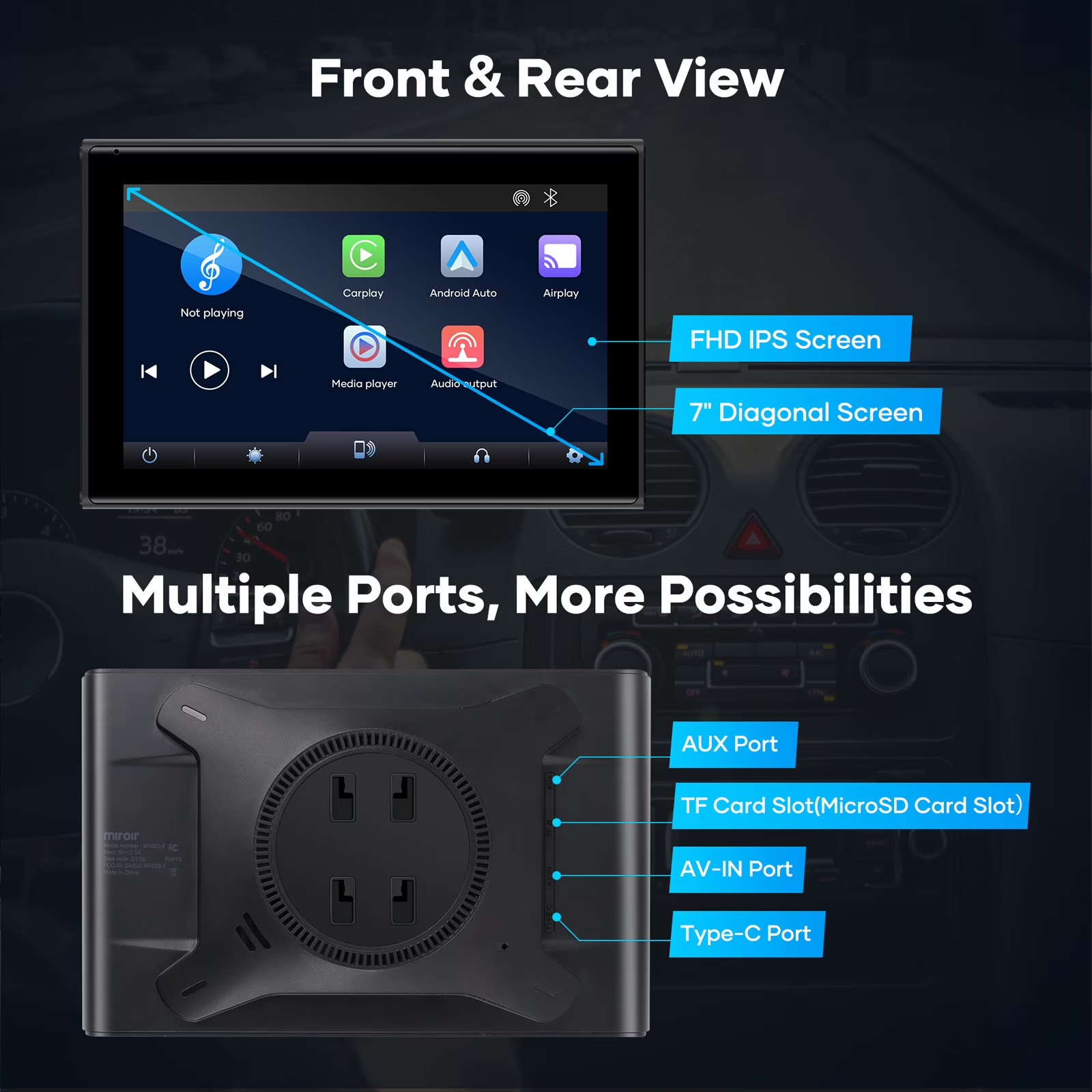 Drivvplay M1003-7 portable Wireless Carplay and Android Auto Display | 7″