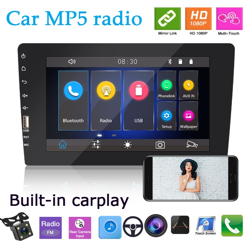 2Din Built-in Carplay Android Auto Car Radio Bluetooth FM 8″ Touch Screen Player
