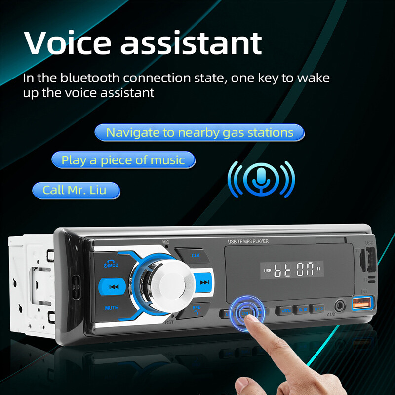 Single DIN Car Stereo Radio Bluetooth USB WMA/WAV AUX Voice Assistant Mp3 Player