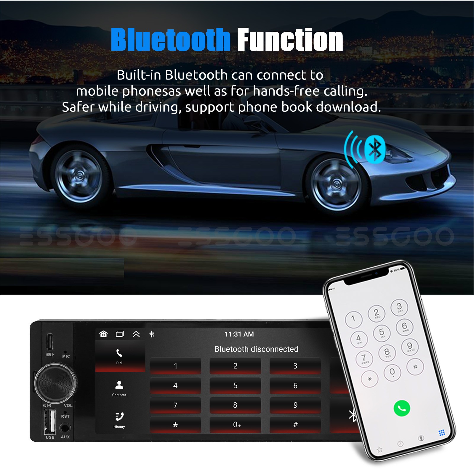6.36 ” Single 1 Din Car Stereo Radio Apple CarPlay Touch Screen BT Android Auto