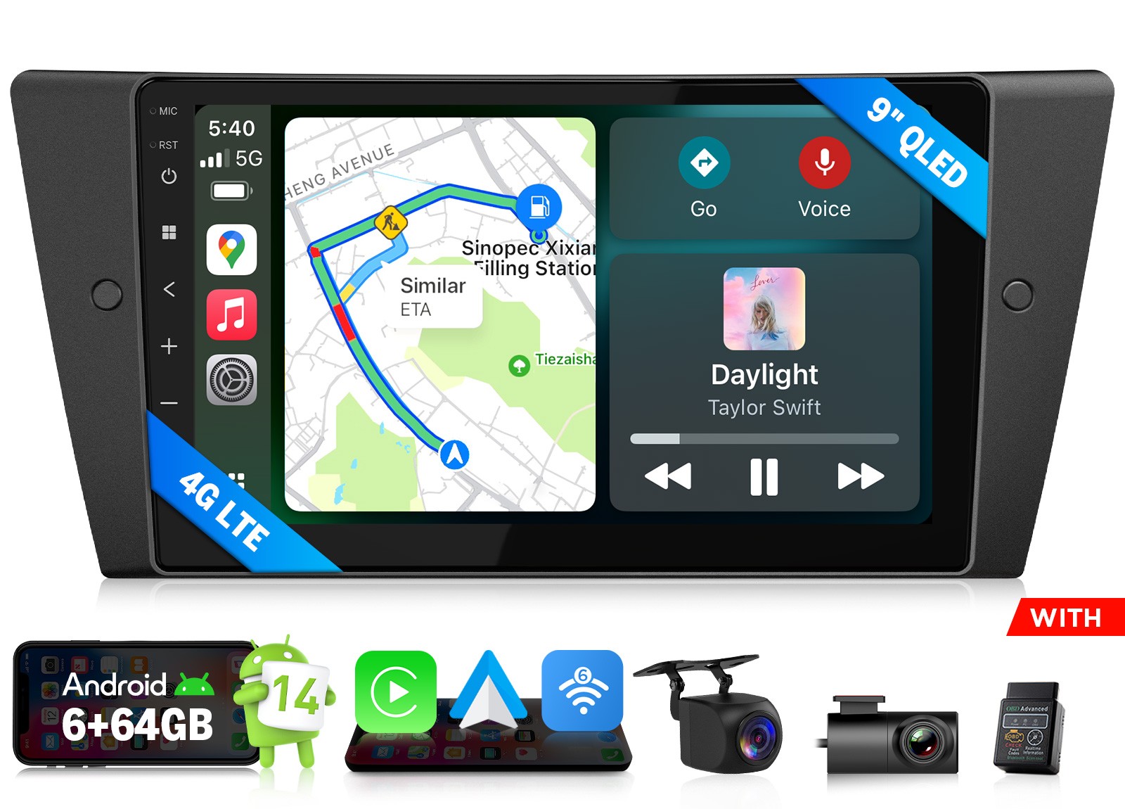 Wireless 9″ QLED Android Auto 14 CarPlay Car Radio for BMW E90 2006 6+64 Upgrade
