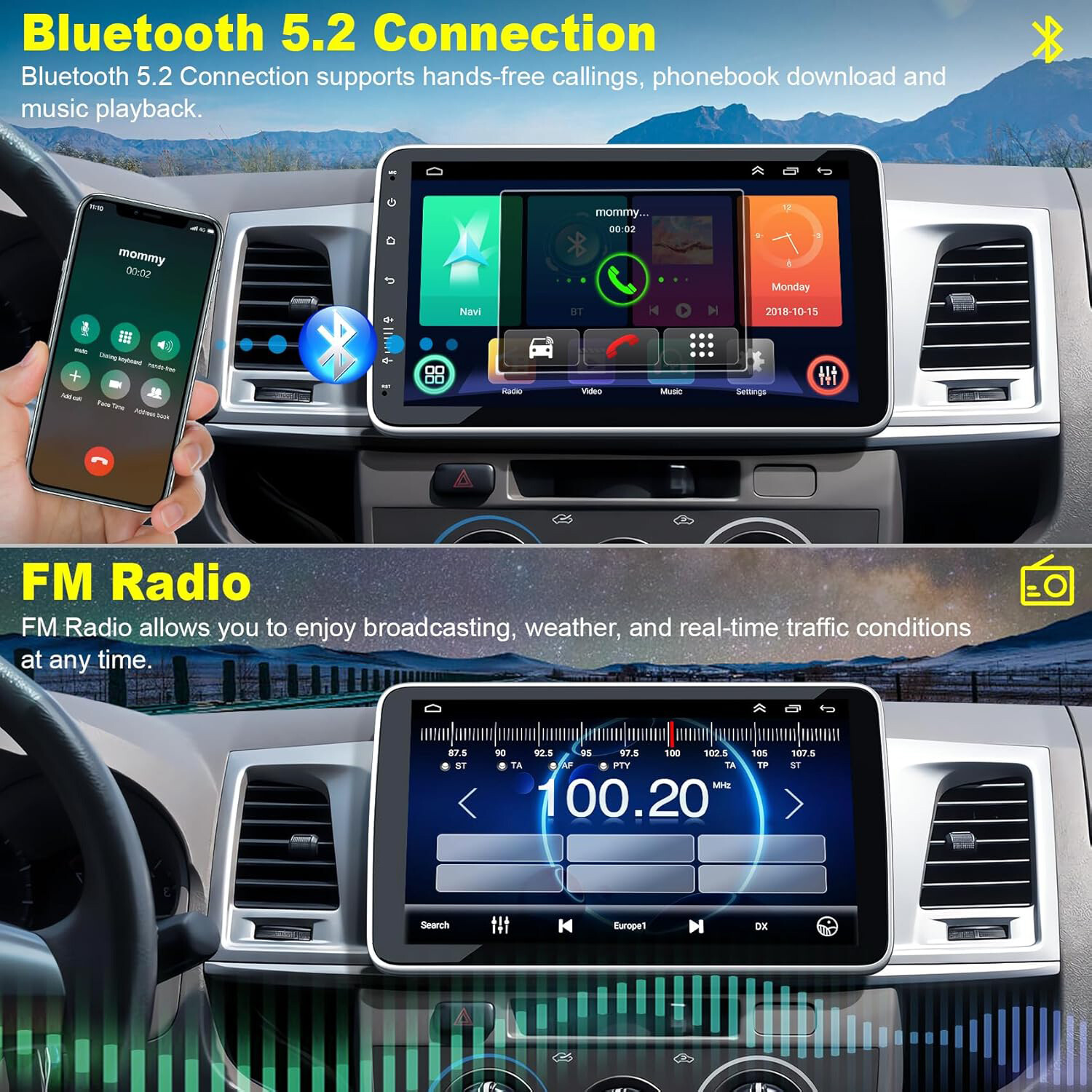10 Inch Car Stereo Radio Player Android 13 GPS For Carplay 2 Din WIFI + Camera