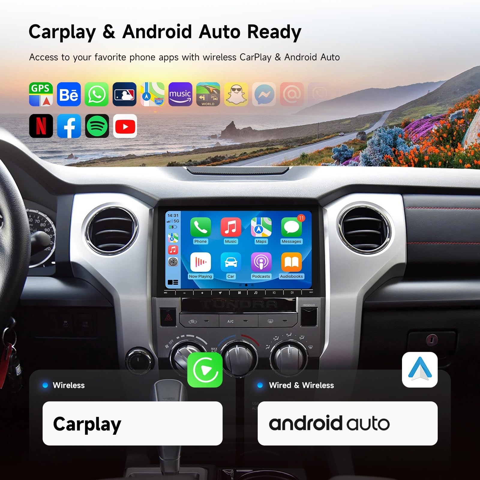 Dasaita Tundra Head Unit for 2014-2021 Toyota Tundra Upgrades with Wireless C…
