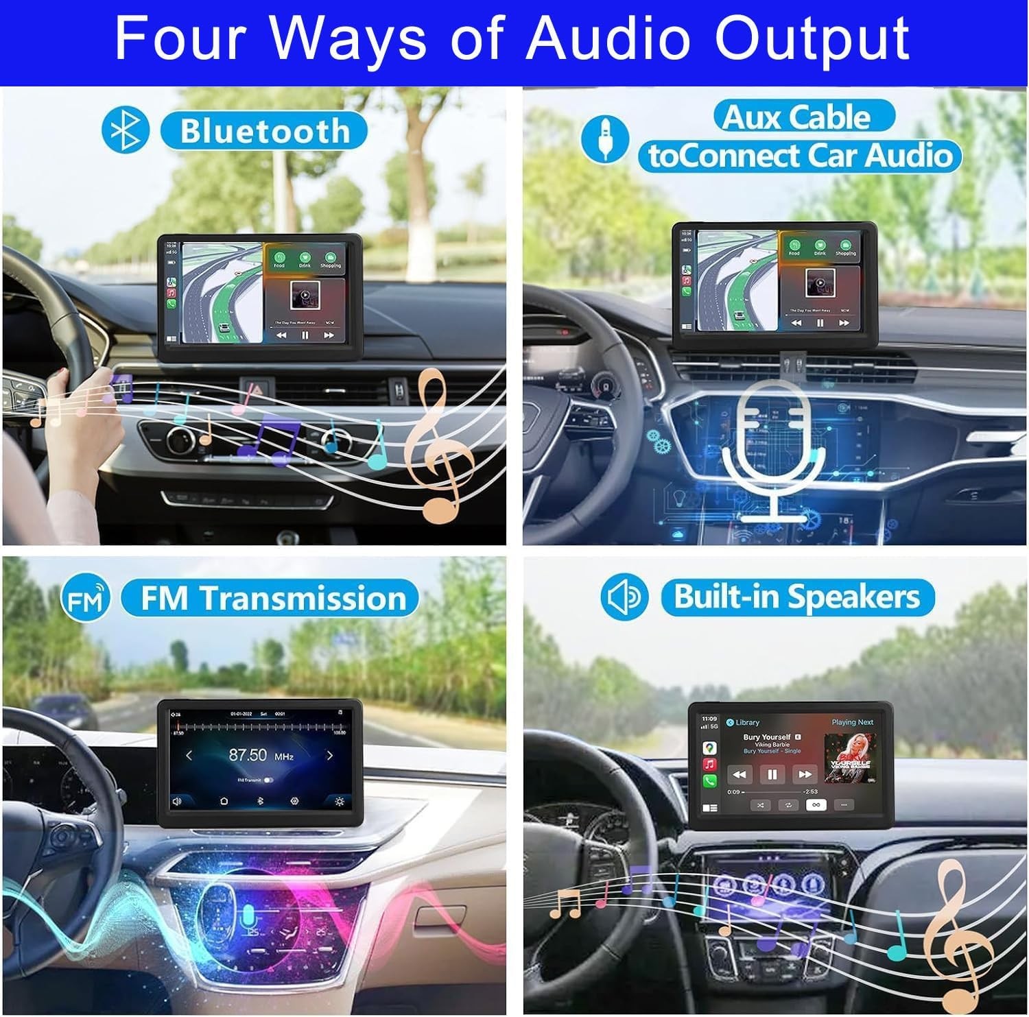 7-inch Portable Carplay Screen for Car Compatable with Apple CarPlay and Android