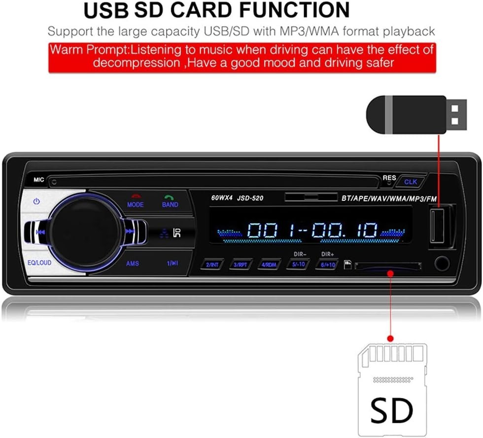 1 Din Bluetooth Audio Receiver with RDS, Dual USB, and AUX Input – Compact Fit