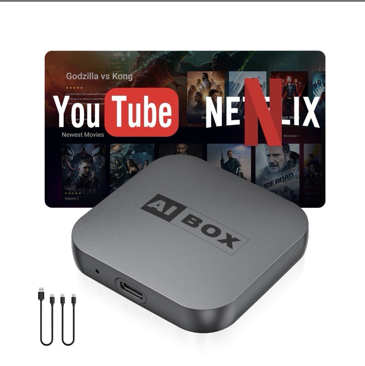 Wireless CarPlay and Android Auto AI Box Lite – Supports Netflix, YouTube