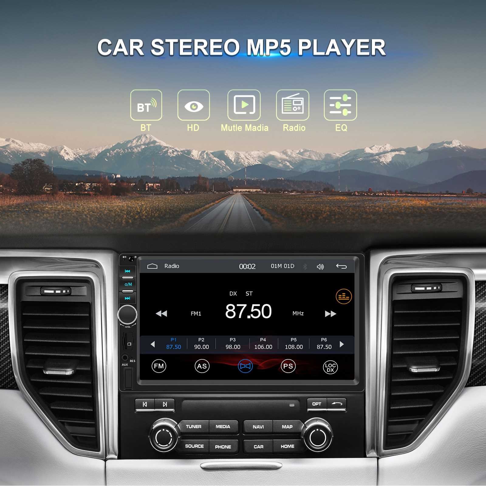 Double Din Apple Carplay Android Auto 7″ Car Stereo Radio Bluetooth Touch Screen