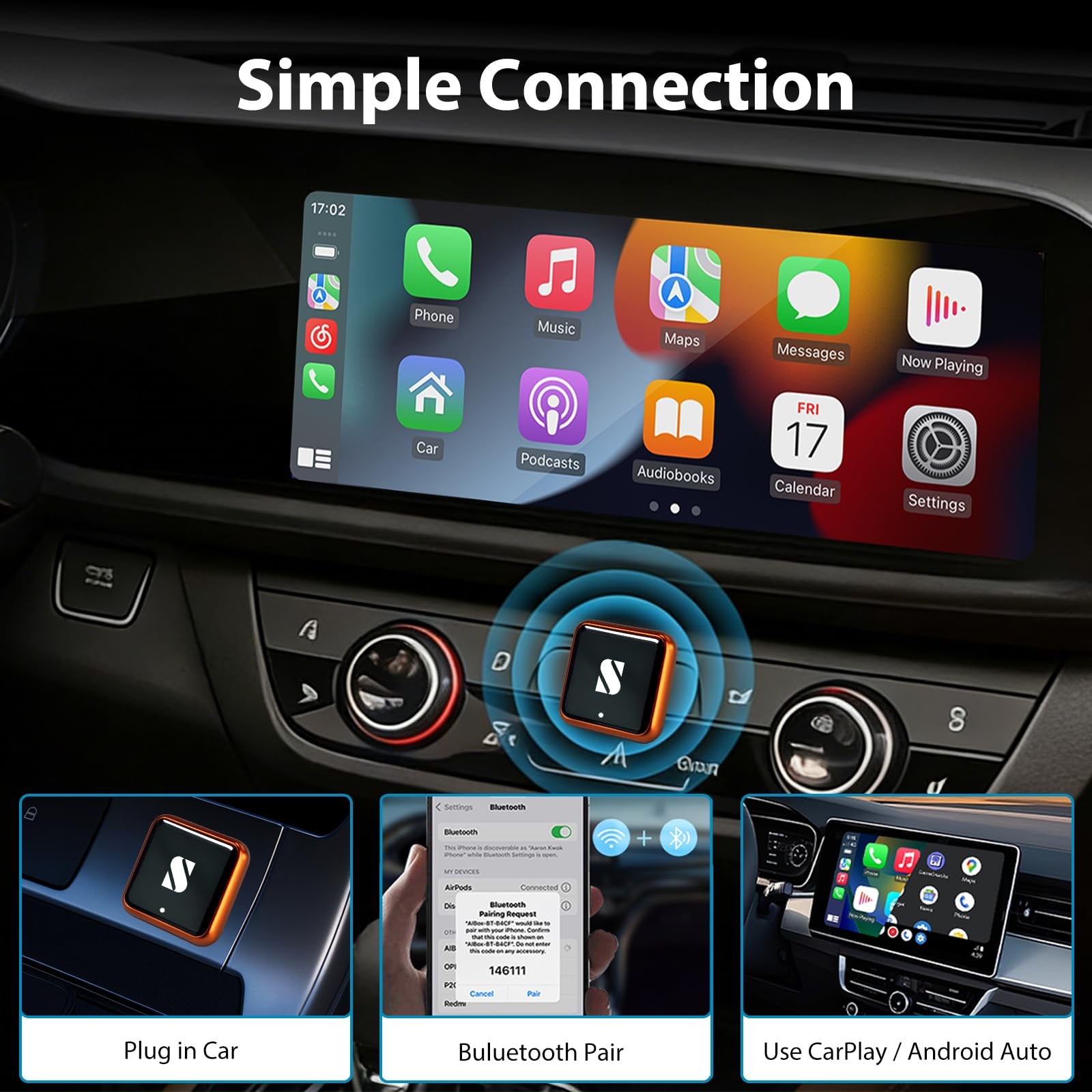 Wireless CarPlay Adapter & Android Car Wireless Adapter UK, for Apple CarPlay…