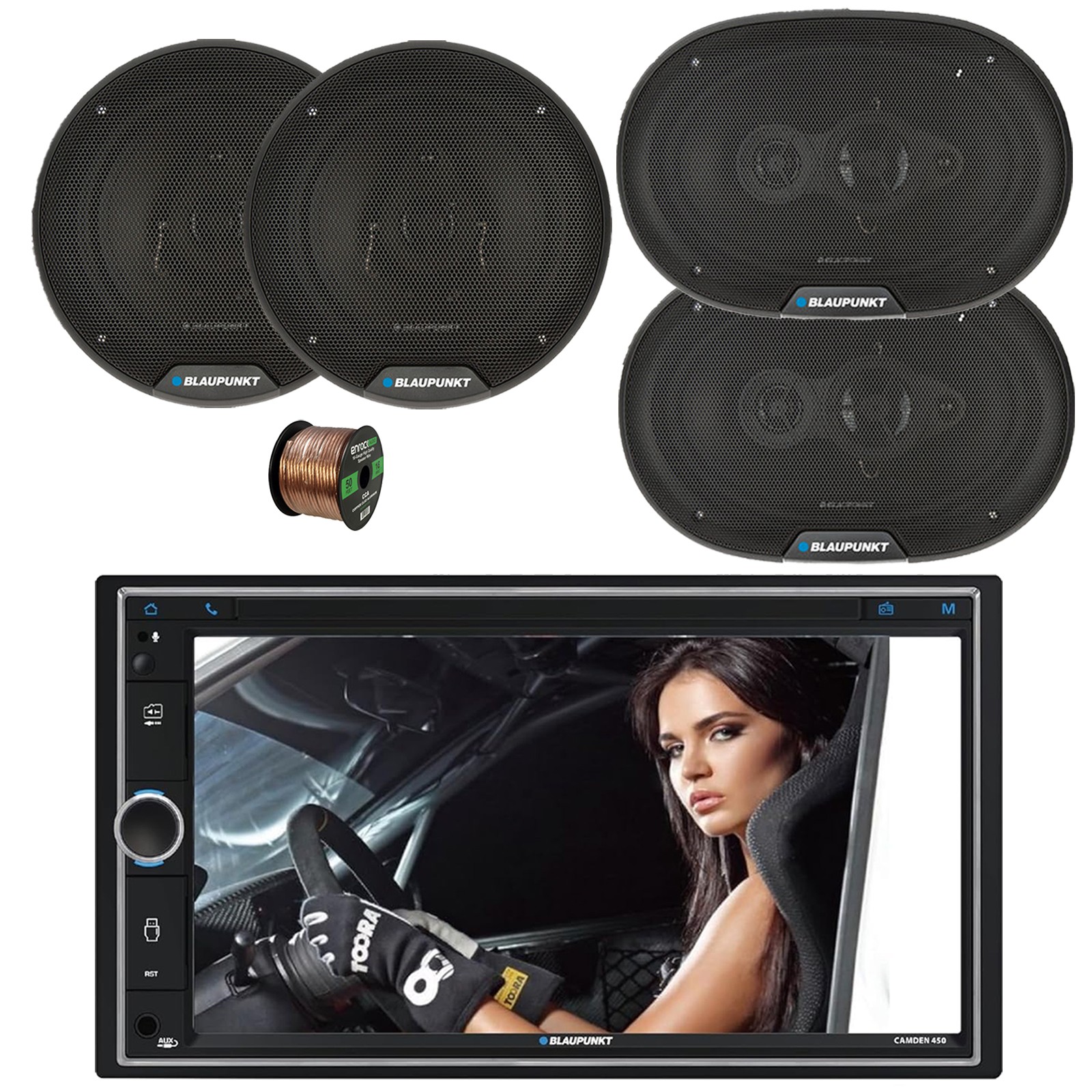 Blaupunkt 7” Touchscreen Radio, 2x 6×9″ 70W Speakers, 2x 6″ 40W Speaker,Wire