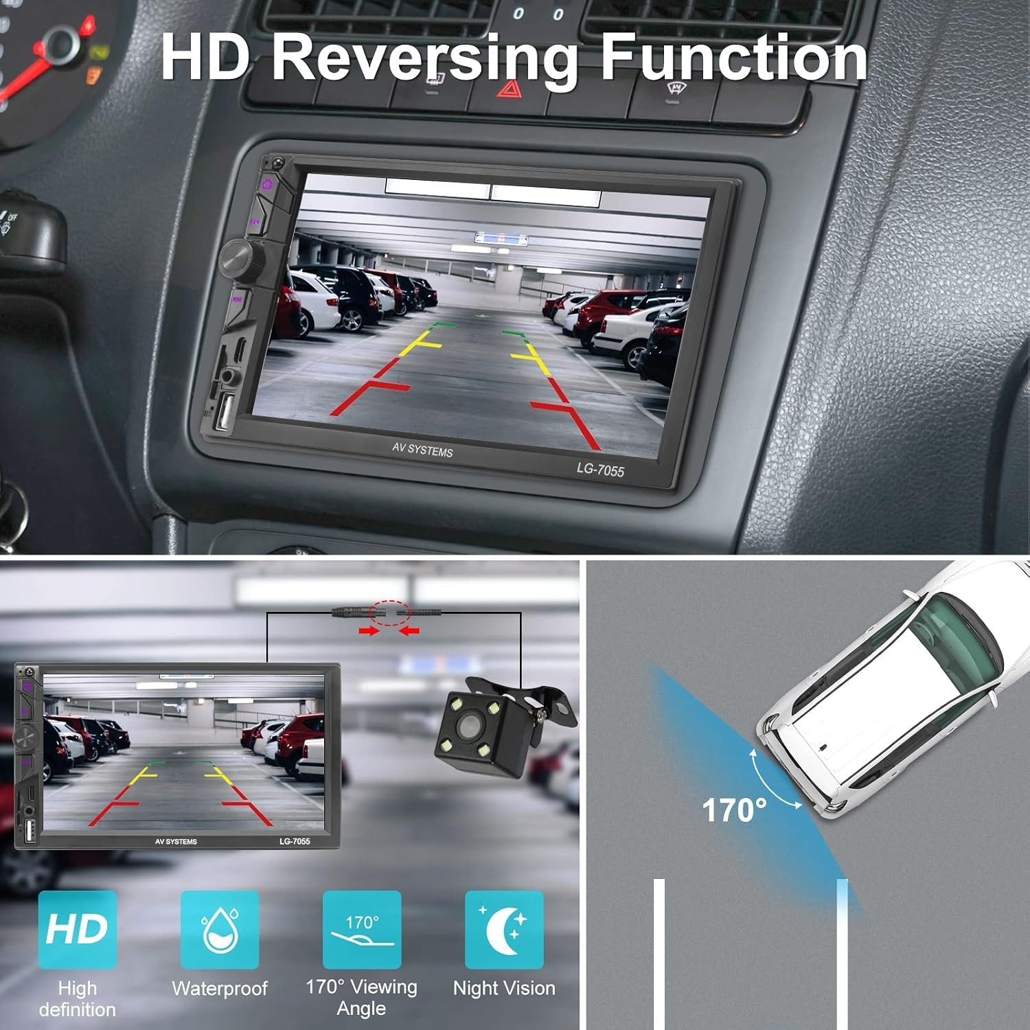 Advanced 7-Inch Double Din Stereo with FM, Bluetooth, and Steering Wheel Control