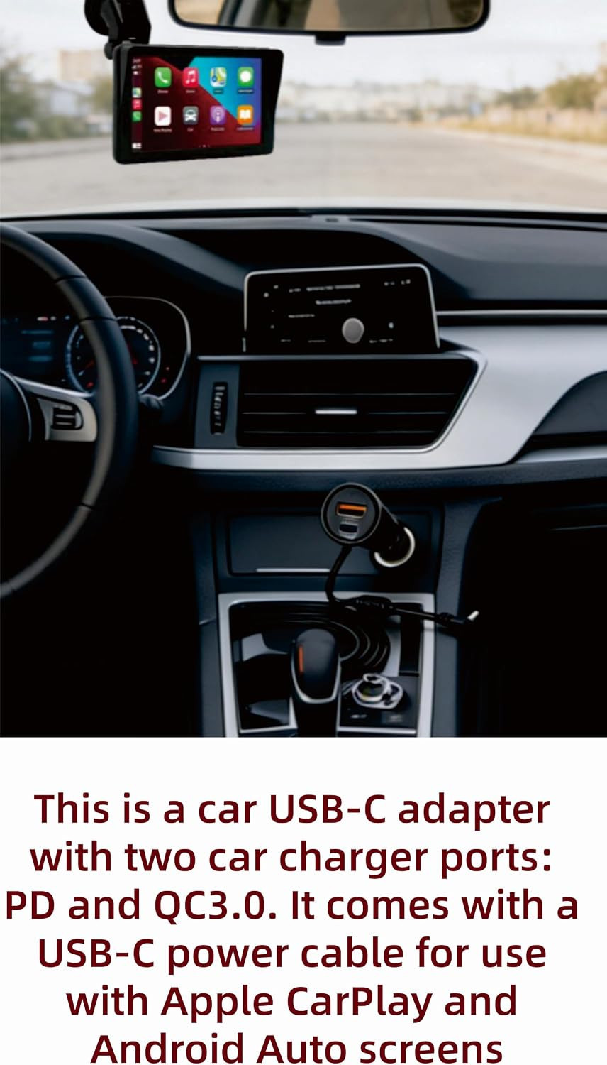 12V Power Cord Adapter Compatible with Apple Carplay Android Auto Screen, Cord C