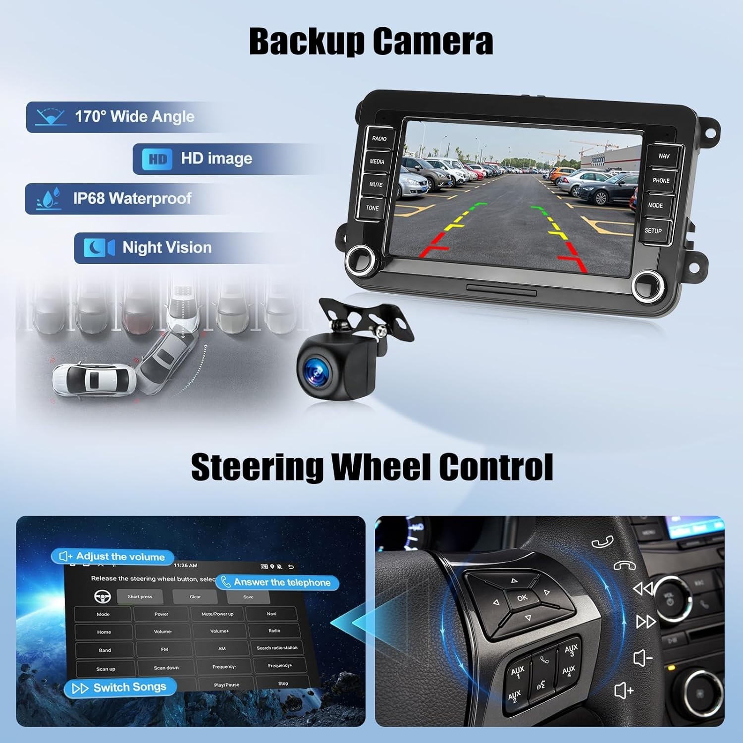 VW Passat Jetta Golf 7 Inch Car Stereo with GPS, Bluetooth & Hands-Free Calling