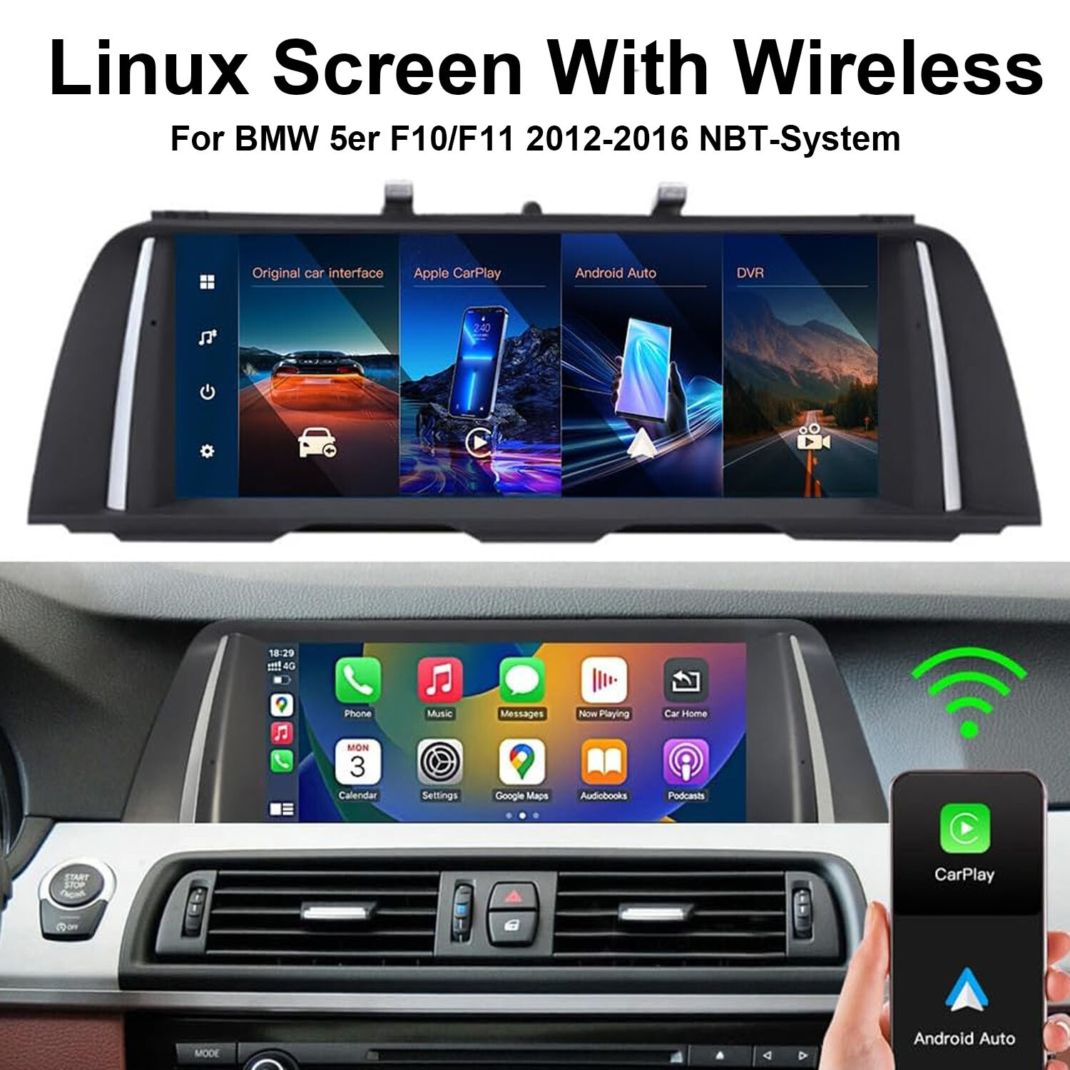 Wireless Carplay/Android Auto 10.25” Touch screen for BMW 5er F10/F11 1920*720