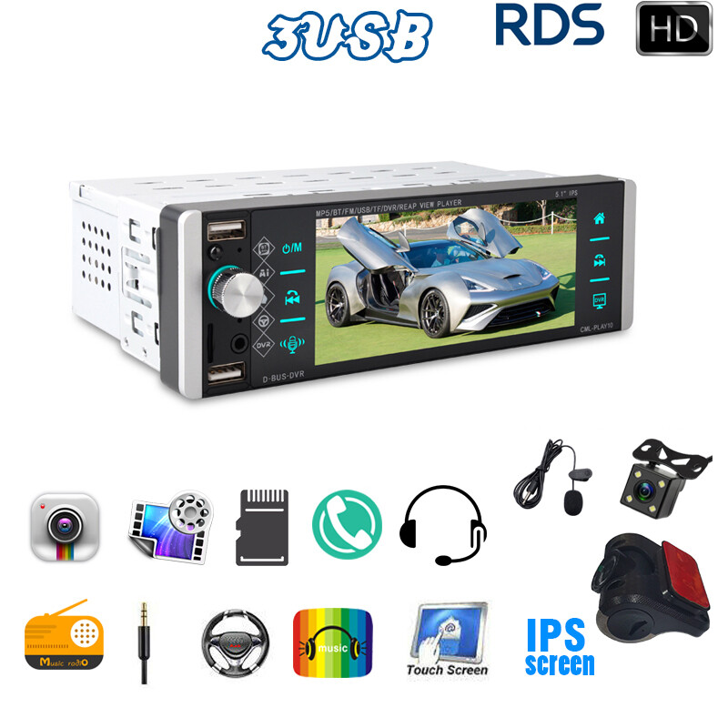 Touch Screen IPS Bluetootn4.2 FM/AM 5.1 Inch Mirror link Car Radio Single 1Din