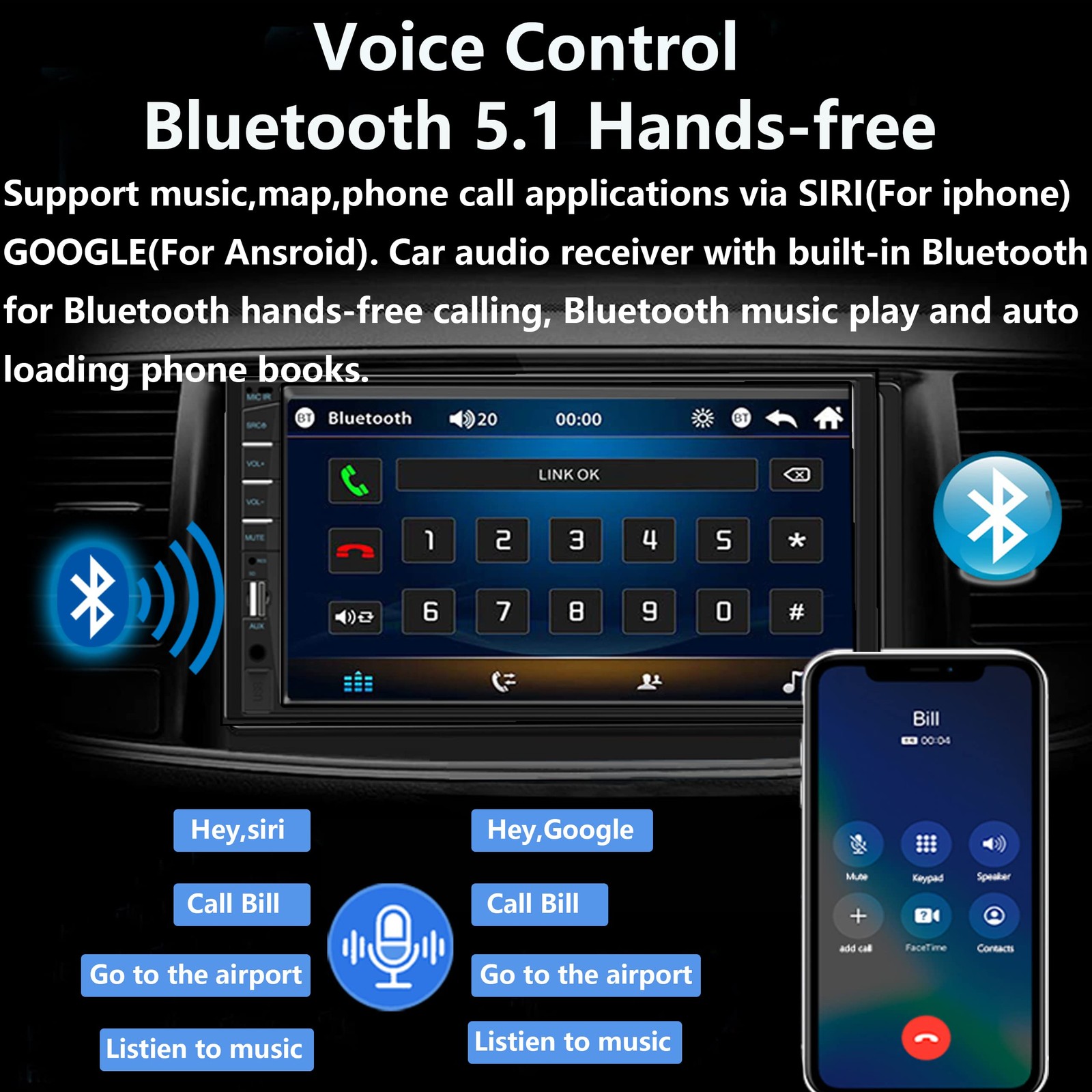 Naifay Double Din Car Stereo with Dash Carplay&Android auto + Cam