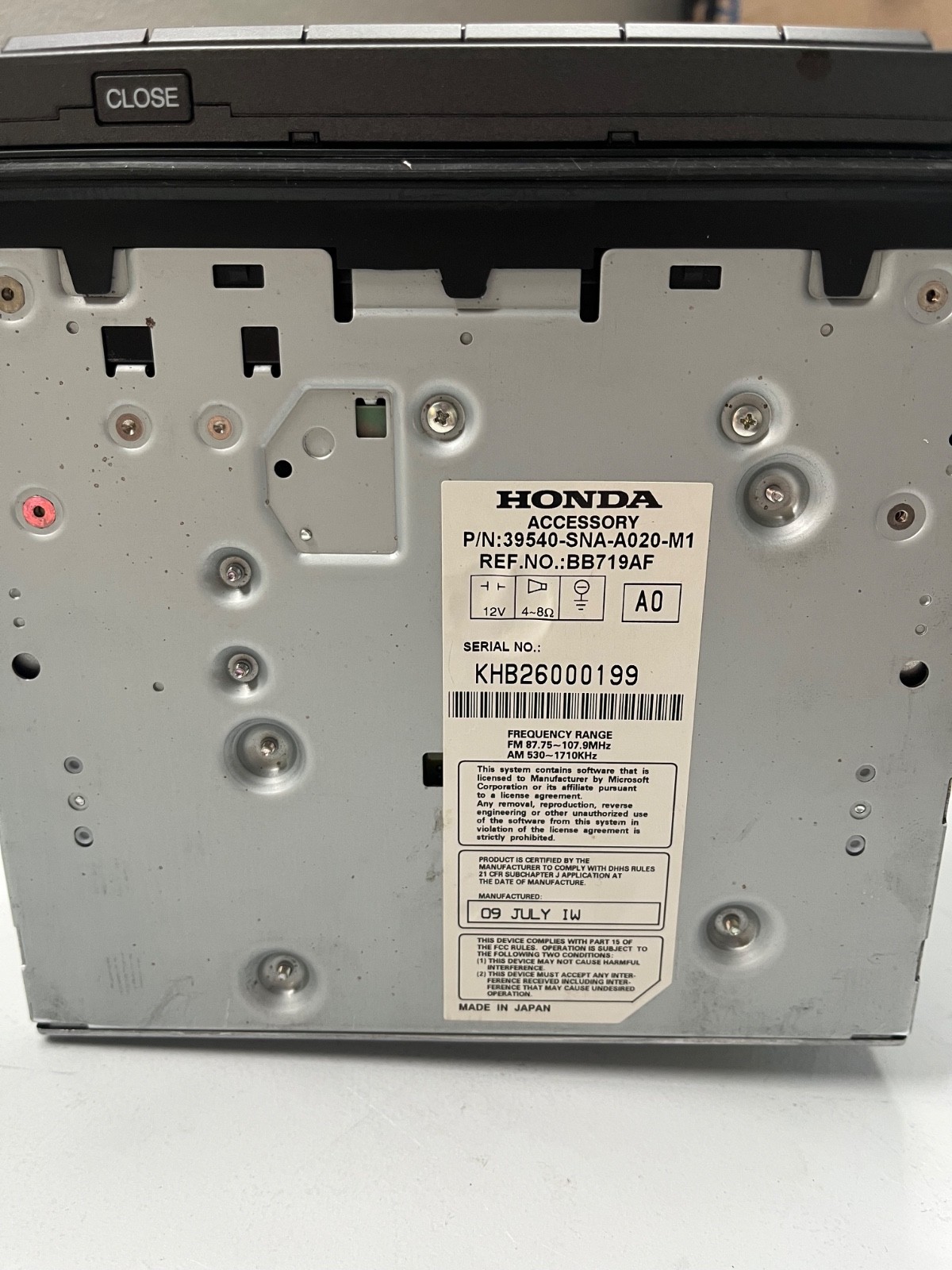 06-09 Honda Civic Navigation Radio CD Player Screen OEM 39540-SNA-A020-M1 BB719A