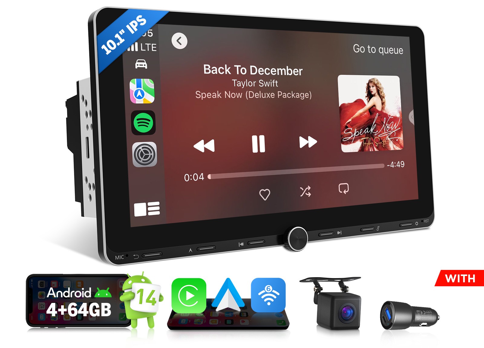 Eonon UX7A Plus Android 14 10.1″ IPS Double DIN Car Stereo Wireless CarPlay GPS