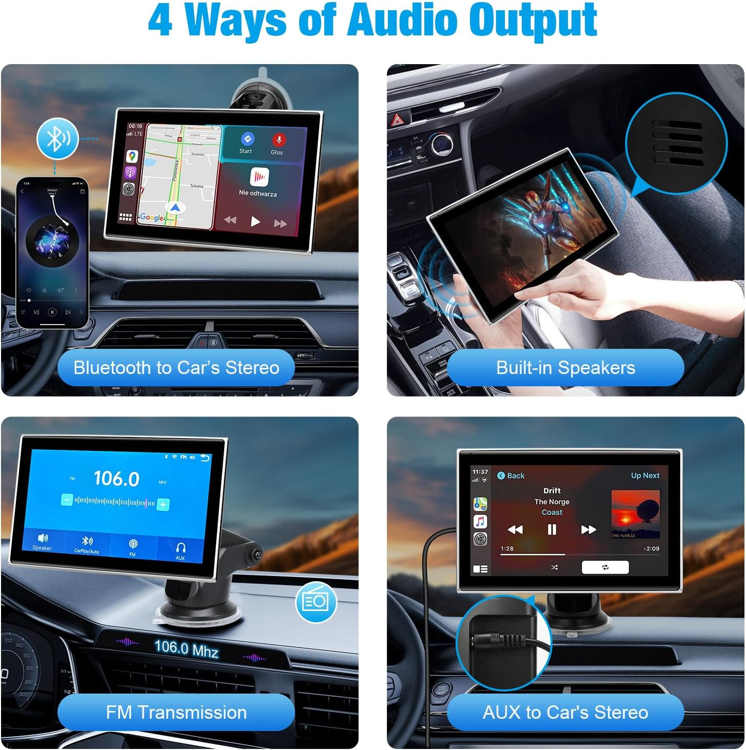 Carplay Screen for Car，7″ Portable Wireless Carplay & Android Auto – HD Touchscr