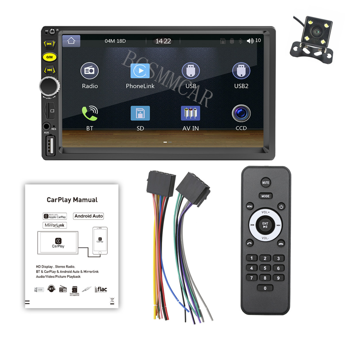 Car Radio Stereo For Apple Carplay 7in Double DIN MP5 Player FM AUX-IN W/Camera