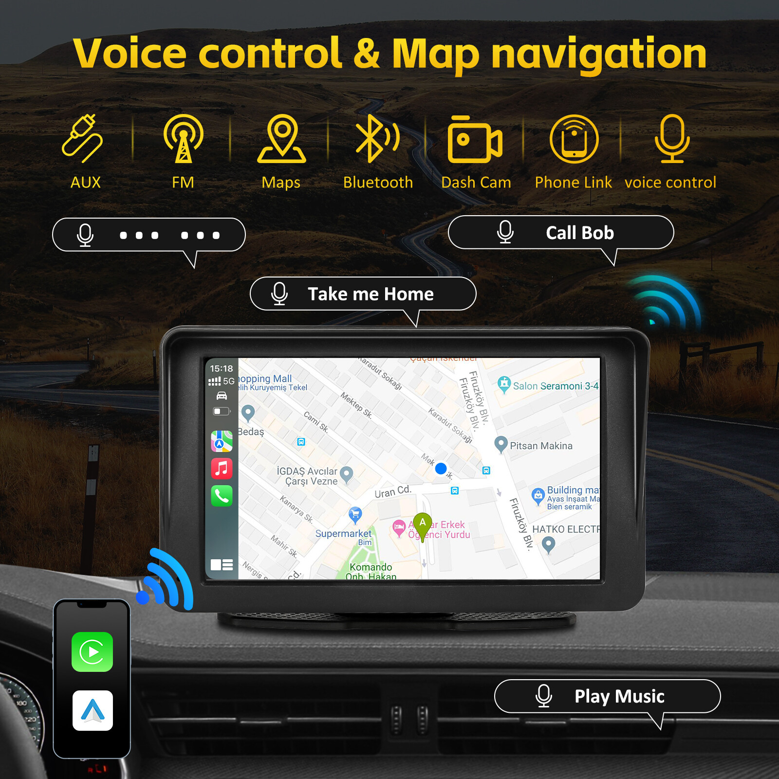 7″ Car Radio wireless Stereo Touch Screen Carplay Android For Honda Pilot 17-24