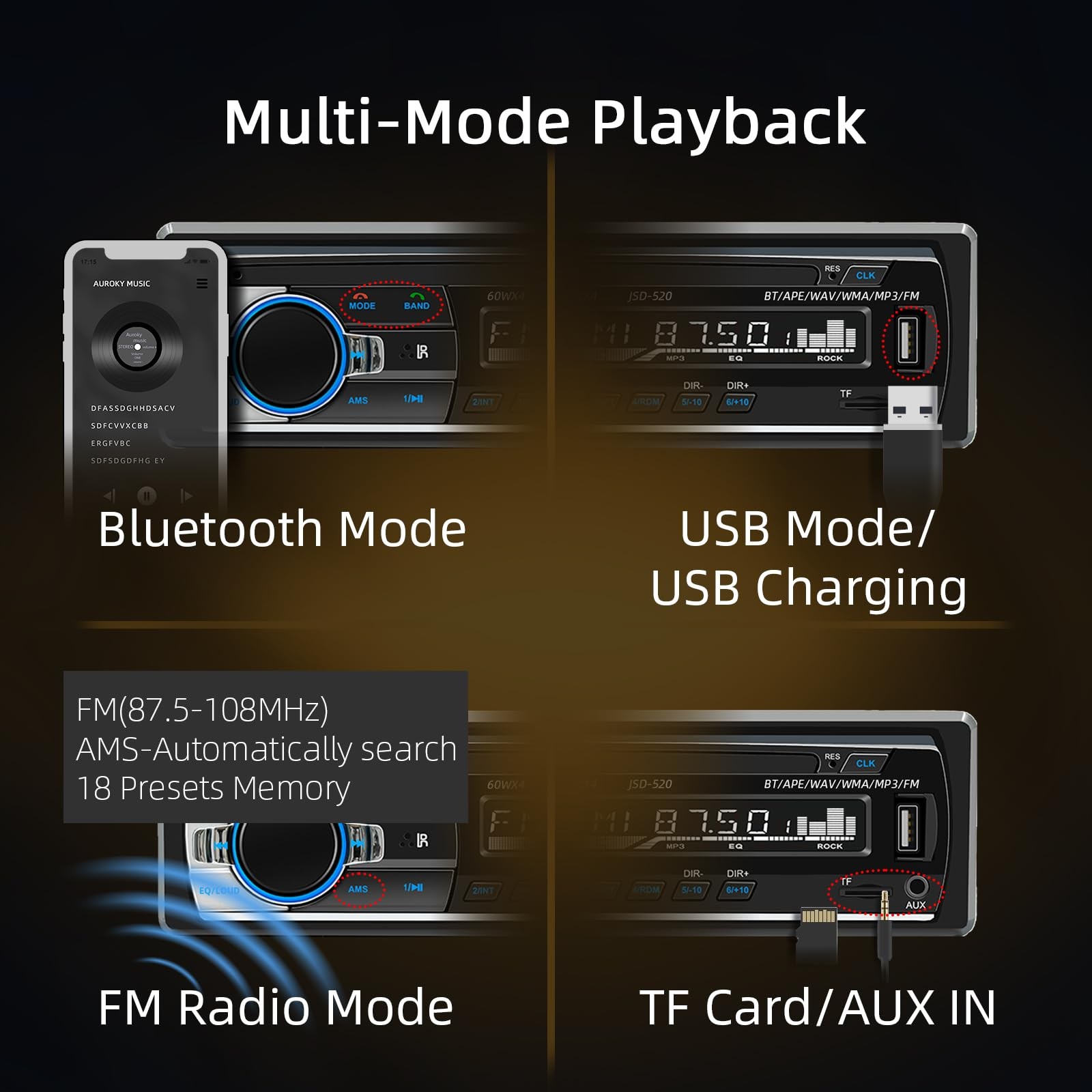 JSD-520 Car Stereo Audio Single Din Bluetooth Handsfree FM Radio Receiver USB…
