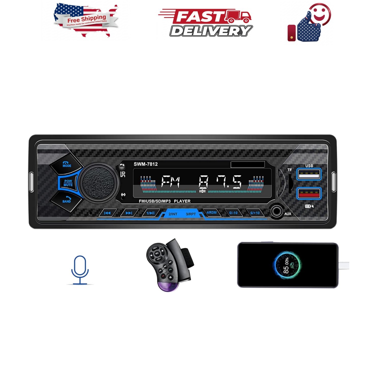 Bluetooth Single din car Stereo System for car, 7 inch Universal car Radio Sy…
