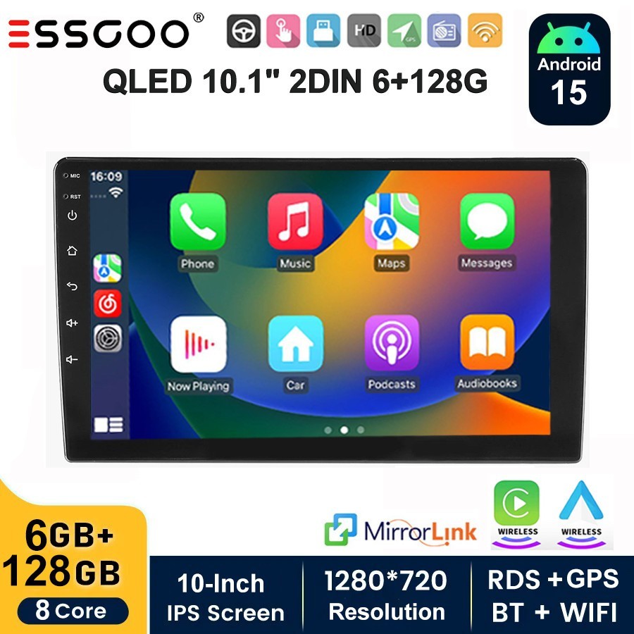 6+128G 10.1″ Double 2DIN Car Stereo Radio Apple Carplay Android Auto GPS WIFI BT