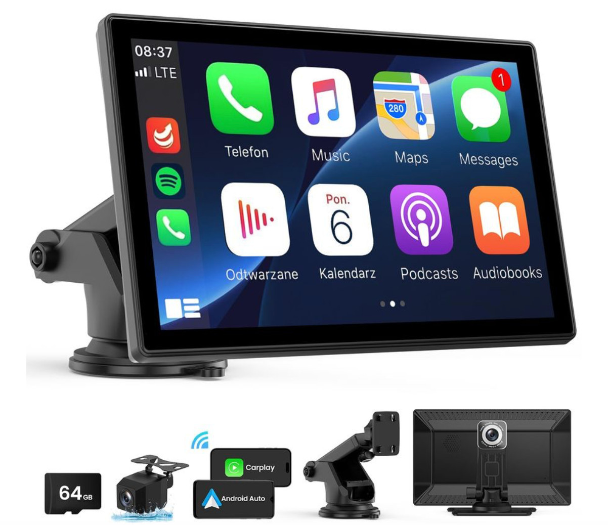 Wireless CarPlay Screen – 9 Portable Car Stereo with 4K Dash Cam 1080P