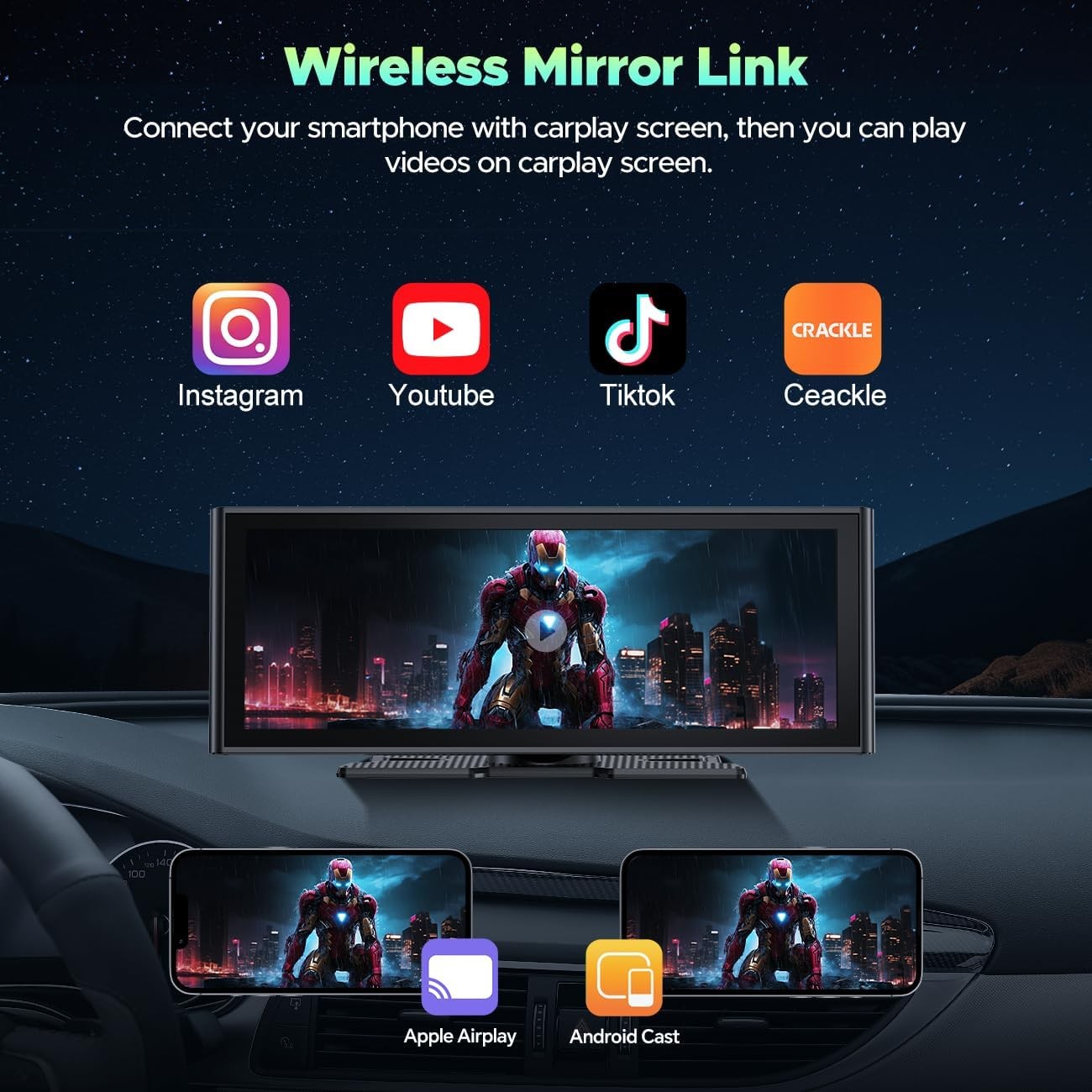10.26″4K Dash Camera Car Stereo Radio Wireless Apple Carplay&Android Auto 64GB