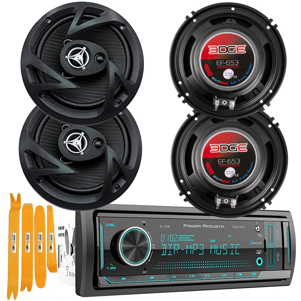PL40B Single DIN AF/FM Car Stereo w/4X 6.5″ 400 Watts Coaxial Car Speakers