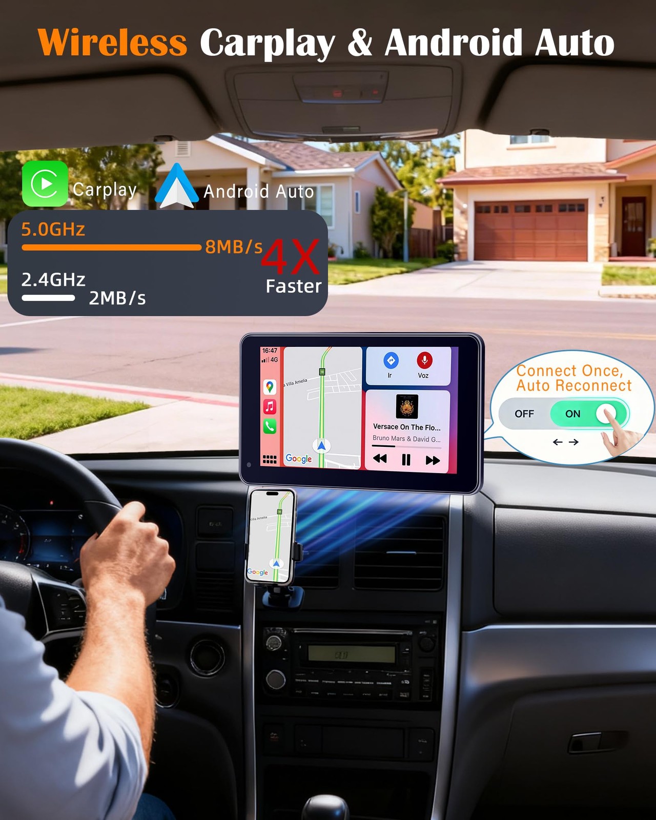 Portable Carplay Screen with Backup Camera – Plug-Play 7-inch HD 1080P Car To…