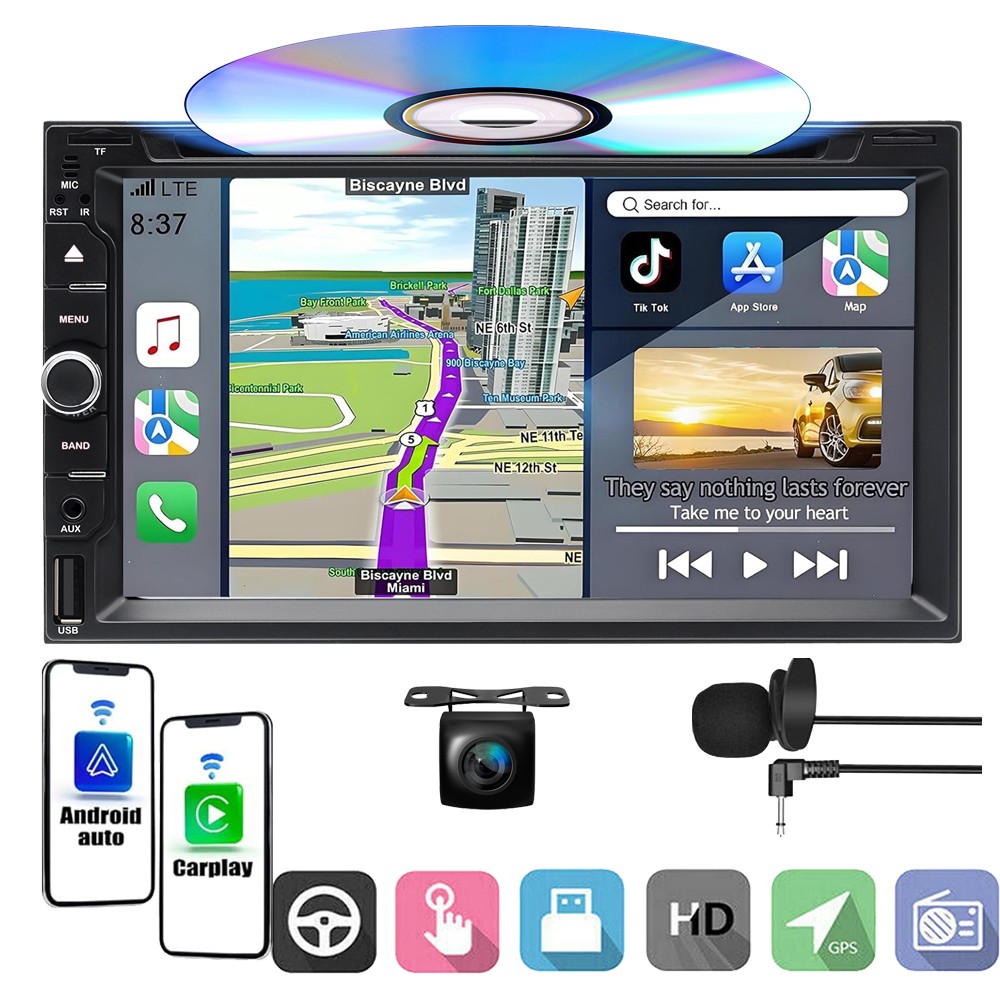 7” 2 DIN Audio Car Stereo Radio CD DVD HeadUnit Bluetooth Wireless Auto CarPlay