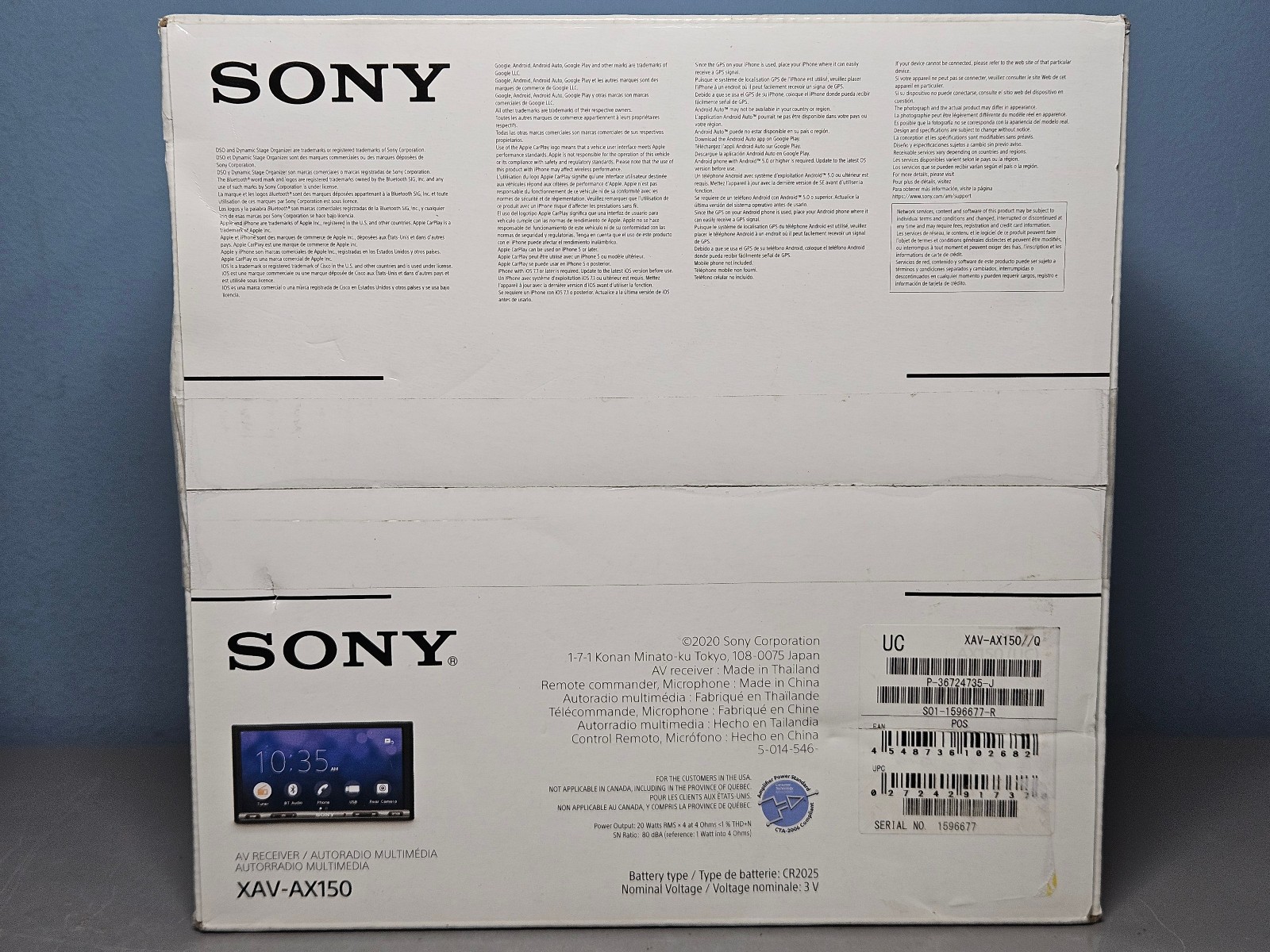 Sony XAV-AX150 Apple Car Play/Android Auto 7″ Touchscreen In Dash – New & Sealed
