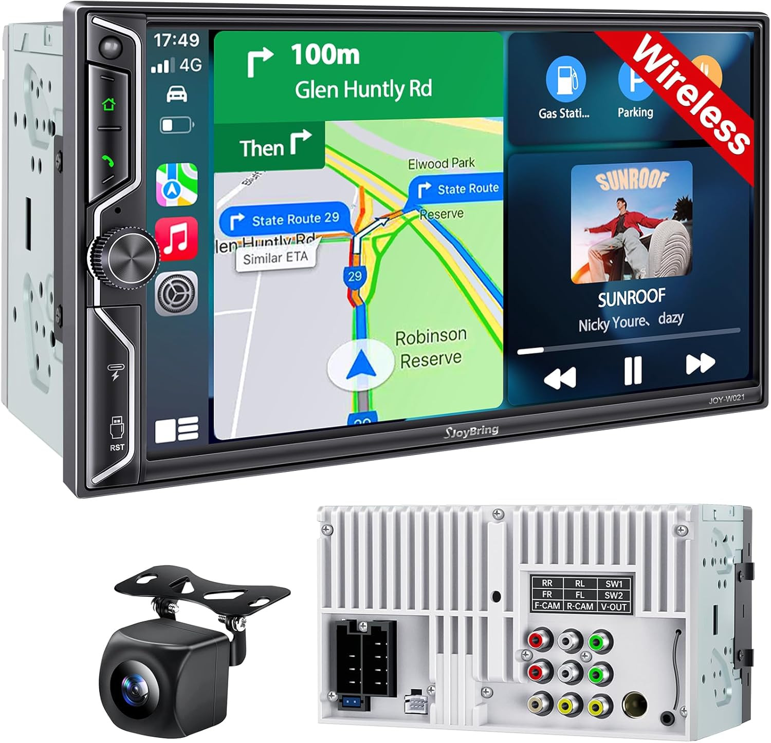 7″ QLED Double Din Car Stereo Compatible with Wireless Apple Carplay & Android A
