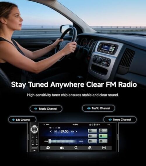 6.36″ Single DIN Car Radio Stereo, Linux System HD IPS Touchscreen with