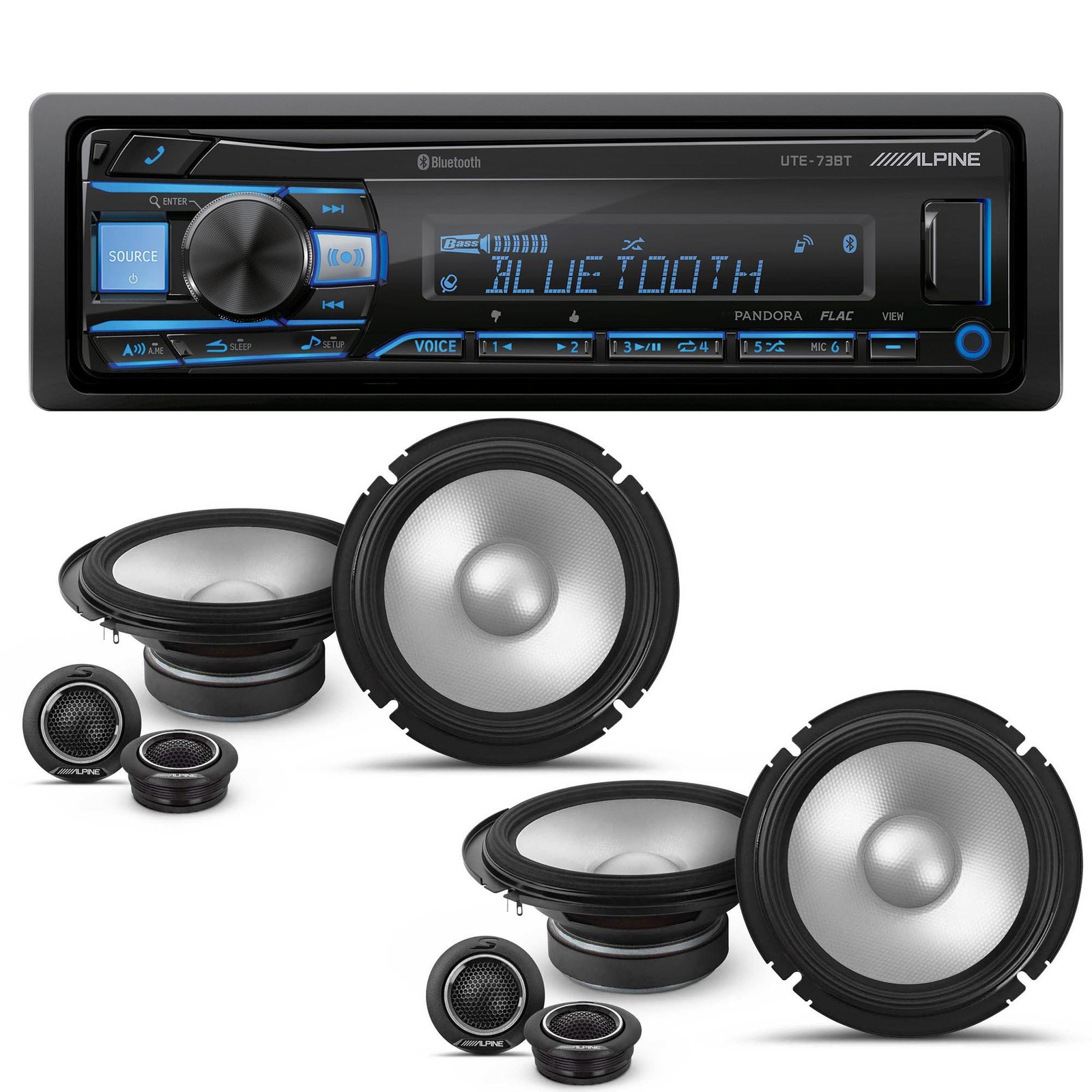 Alpine UTE-73BT Bluetooth Receiver, 2 Pairs S2-S65C 6.5″ Component Speakers